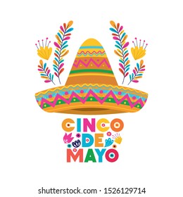 cinco de mayo label with hat isolated icon vector illustration design