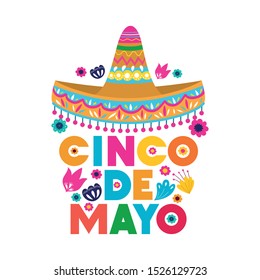 cinco de mayo label with hat isolated icon vector illustration design