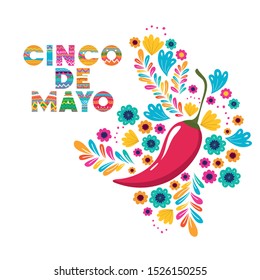 cinco de mayo label with peppers icon vector illustration design