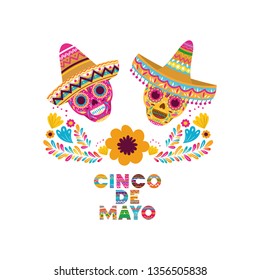 cinco de mayo label skull isolated icon