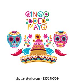 cinco de mayo label skull isolated icon