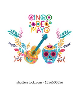 cinco de mayo label skull isolated icon