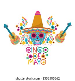 cinco de mayo label skull isolated icon