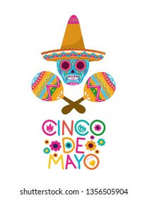 cinco de mayo label skull isolated icon