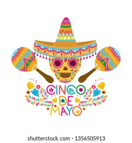 cinco de mayo label skull isolated icon