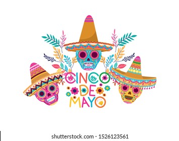 cinco de mayo label skull isolated icon vector illustration design