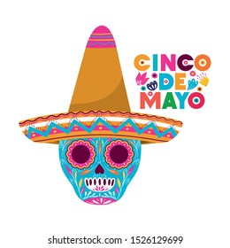 cinco de mayo label skull isolated icon vector illustration design