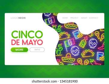 Cinco De Mayo landing page. Mock up website. Mexico icon. Web banner template. Vector illustration