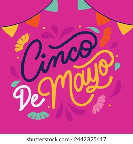 Fondo de letras del Cinco de Mayo. Feliz Fiesta del Cinco de Mayo. Celebración del Cinco de Mayo. 5 de mayo. Diseño de ilustración vectorial para póster, banner, flyer, tarjeta, poste, cubierta, saludo. Fiesta mexicana.