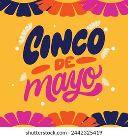 Fondo de letras del Cinco de Mayo. Feliz Fiesta del Cinco de Mayo. Celebración del Cinco de Mayo. 5 de mayo. Diseño de ilustración vectorial para póster, banner, flyer, tarjeta, poste, cubierta, saludo. Fiesta mexicana.