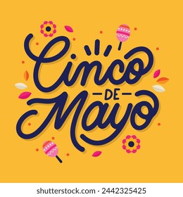 Cinco de mayo lettering background. Happy Cinco de mayo Fiesta. Cinco de mayo celebration. May 5. Vector illustration design for Poster, Banner, Flyer, Card, Post, Cover, Greeting. Mexican holiday.