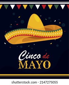 cinco de mayo lettering card with hat