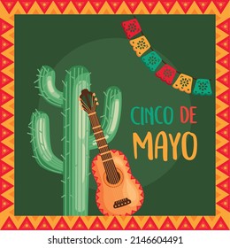 cinco de mayo lettering frame with cactu