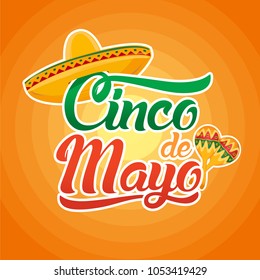 Cinco de Mayo lettering greeting text vector illustration.