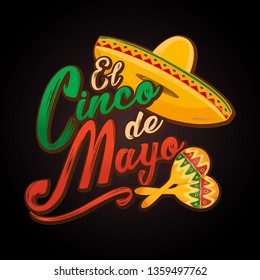 Cinco de Mayo lettering greeting text illustration.