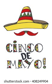 Cinco De Mayo lettering greeting card.Mexico Vector,doodle handwritten words,titles calligraphy,typography Mexico banner.Cinco De Mayo.Mexican celebration,Happy 5th of May day,holiday,latin party 