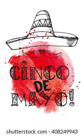 Cinco De Mayo lettering greeting card.Mexico Vector,doodle handwritten words,titles calligraphy,typography banner.Watercolor,Cinco De Mayo.Mexican celebration,Happy 5th of May day,holiday,latin party 