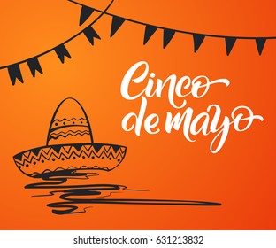 Cinco de mayo lettering. Handmade calligraphy vector illustration. (invitation, party, greeting card, fiesta)