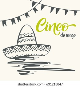 Cinco de mayo lettering. Handmade calligraphy vector illustration. (invitation, party, greeting card, fiesta)