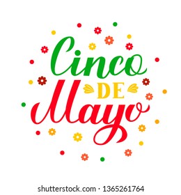 Cinco De Mayo lettering isolated on white. Traditional mexican fiesta typography poster. Easy to edit template for party invitation, greeting card, banner, poster, flyer, etc.