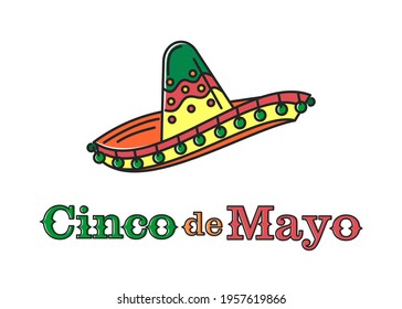 Cinco de Mayo lettering logo design. National holiday of Mexico with traditional mexican symbols sombrero hat. Fifth of May. Vector illustration