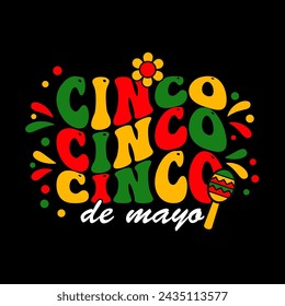 Cinco de Mayo Lettering. May 5, federal holiday in Mexico. Fiesta banner and poster design with flags, flowers, decorations