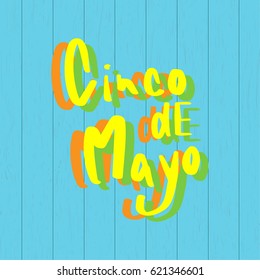 cinco de mayo lettering on blue plank wooden background in vector illustration for banner 