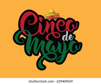 Cinco De Mayo lettering and sombrero for celebration of the Mexican holiday on the fifth (Cinco) of May (Mayo). EPS 10 vector.