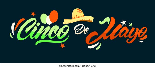 Cinco de mayo in lettering style with hat illustration. Federal holiday in Mexico. Vector illustration design.