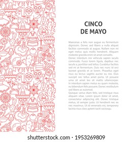 Cinco de Mayo Line Pattern Concept. Fifth of May Translate. Vector Illustration of Outline Design.