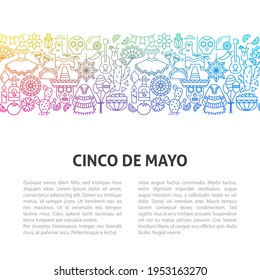 Cinco de Mayo Line Template. The Fifth of May Translate. Vector Illustration of Outline Design.