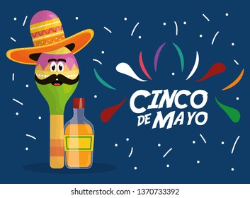 cinco de mayo maraca character with tequila bottle