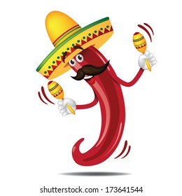 Cinco De Mayo Mariachi jalapeno with maracas. EPS 10 vector, grouped for easy editing. No open shapes or paths.