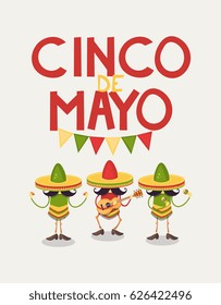 Cinco De Mayo Mariachi jalapeno band with guitar, 	
castanets and maracas EPS 10 vector, grouped for easy editing. Vector illustration