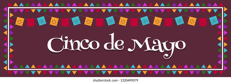 Cinco de Mayo - May 5 Mexico Federal Holiday Poster Banner with Flags Vector Illustration