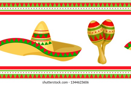 Cinco de Mayo - May 5, federal holiday in Mexico. Seamless pattern of Mexican culture symbols. Vector illustration