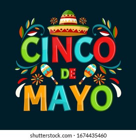 Cinco De Mayo. May 5 Holiday In Mexico. Poster With Sombrero And Mexican Decorations. Cartoon Style. Vector Banner.