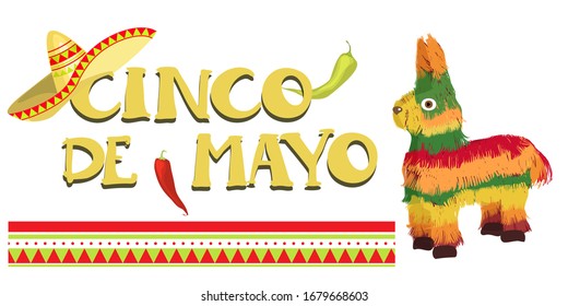 Cinco de Mayo - May 5, federal holiday in Mexico. Poster of Mexican culture symbols. Vector illustration