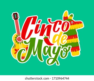 Cinco de Mayo - May 5, federal holiday in Mexico. Cinco de mayo. Hand drawn lettering phrase. Cinco de mayo poster with guitar and decoration vector illustration design. Cinco de Mayo, Mexican fiesta