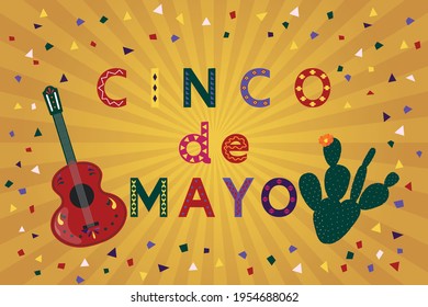 Cinco de Mayo. May 5. Traditional Mexican holiday. Vector design for banner, poster, greeting card, fiesta party invitation.