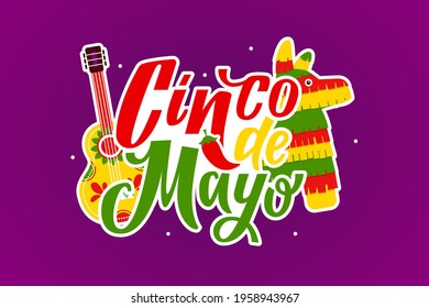 Cinco de Mayo - May 5, federal holiday in Mexico. Cinco de mayo. Hand drawn. Cinco de mayo poster with guitar and decoration vector illustration design. Mexican fiesta