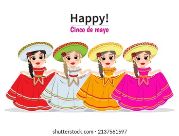 Cinco de Mayo - May 5, federal holiday in Mexico. Cinco de Mayo banner and poster design with mariachi dancers cartoon character vector