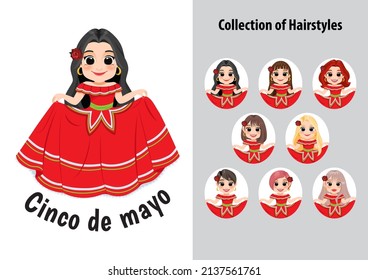 Cinco de Mayo - May 5, federal holiday in Mexico. Mexican Folk design with mariachi dancers cartoon character vector