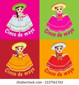 Cinco de Mayo - May 5, federal holiday in Mexico. Cinco de Mayo banner and poster design with mariachi dancers cartoon character vector