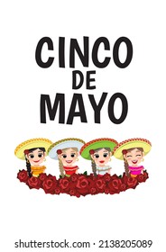 Cinco de Mayo - May 5, federal holiday in Mexico. Cinco de Mayo banner and logo design with mexican girl cartoon character vector