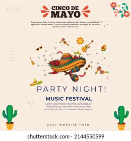 Cinco de Mayo - May 5, Music Festival in Mexico. with flags, flowers, decorations