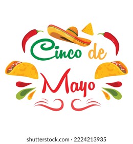 Cinco De Mayo May 5, Federal Holiday in Mexico. Fiesta Banner and Poster Design, Flowers, Decorations Cinco de Mayo Design | Vector Greeting Card for Cinco de Mayo, invitation with Curly Calligraphic	