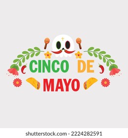 Cinco De Mayo May 5, Federal Holiday in Mexico. Fiesta Banner and Poster Design, Flowers, Decorations Cinco de Mayo Design | Vector Greeting Card for Cinco de Mayo, invitation with Curly Calligraphic	