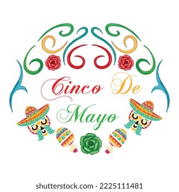 Cinco De Mayo May 5, Federal Holiday in Mexico. Fiesta Banner and Poster Design, Flowers, Decorations Cinco de Mayo Design | Vector Greeting Card for Cinco de Mayo, invitation with Curly Calligraphic	