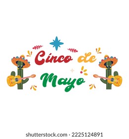 Cinco De Mayo May 5, Federal Holiday in Mexico. Fiesta Banner and Poster Design, Flowers, Decorations Cinco de Mayo Design | Vector Greeting Card for Cinco de Mayo, invitation with Curly Calligraphic	